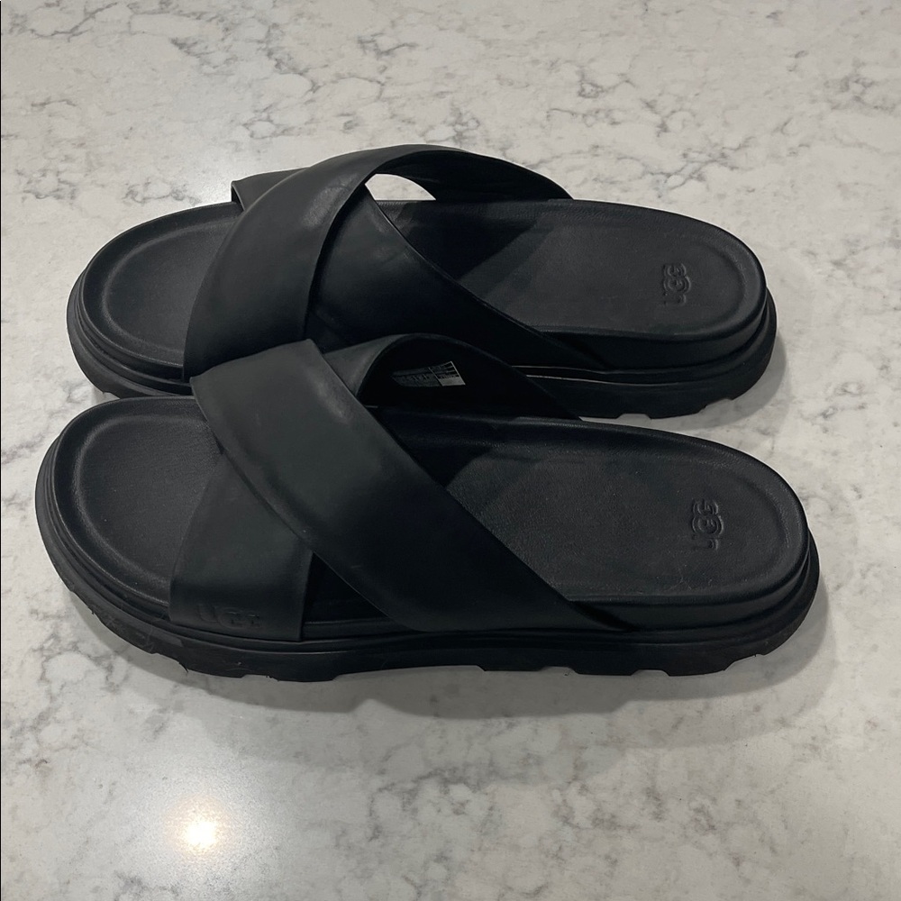 UGG Men's Black Cross Strap Sandals